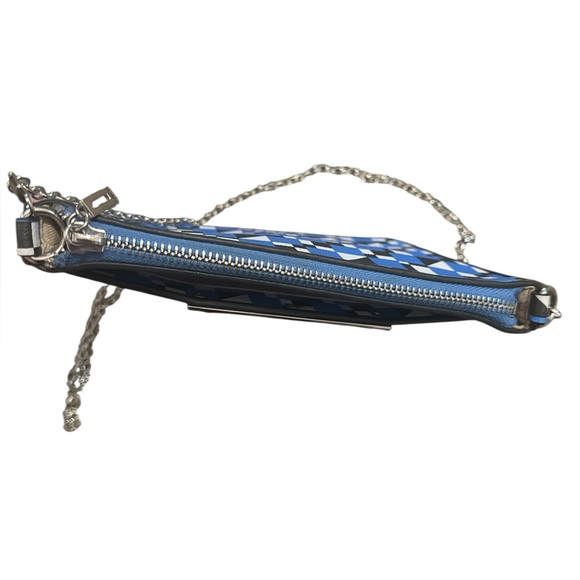 GUESS Geometric Blue and White Crossbody Bag Chain Strap Checkered Mini Purse - Picture 7 of 8